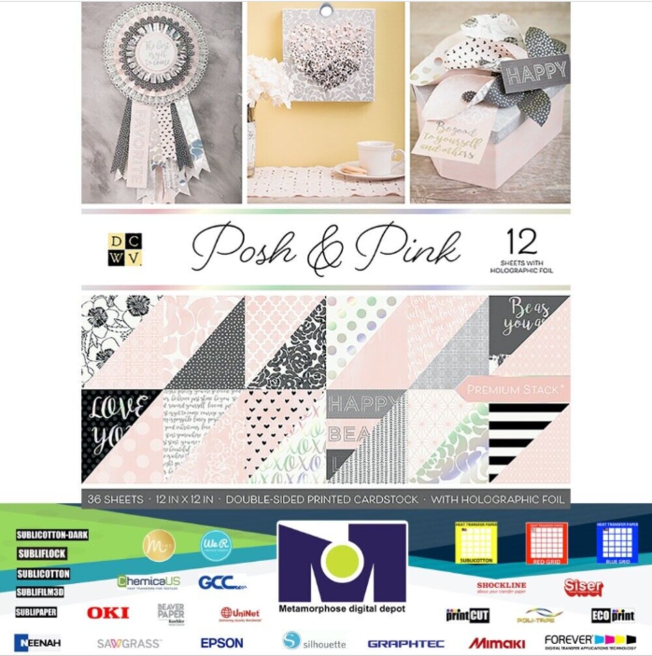 DCWV®️ POSH AND PINK - HOLOGRAPHIC FOIL DOUBLE SIDED 36Sh 12"X12" PS-005-00560